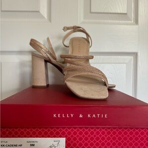 Kelly & Katie Beige Strappy Block Heels